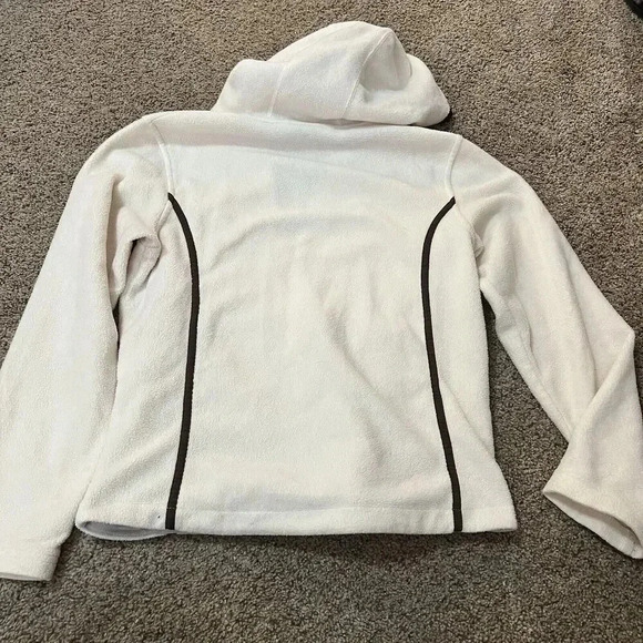 Columbia‎ Vintage Piped Full Zip Fleece Jacket Thermal Womens Ivory Brown Hooded - Picture 8 of 9
